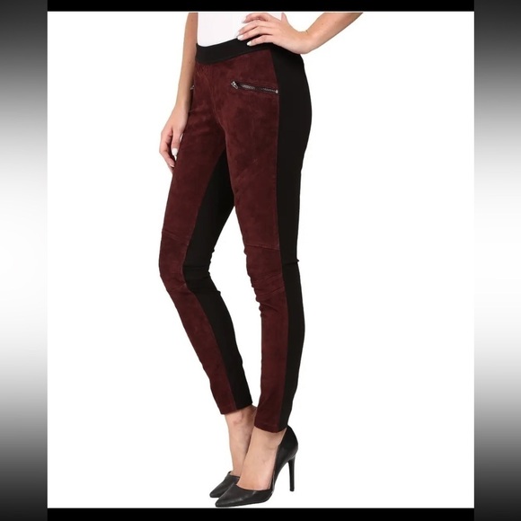 BLANKNYC Pull On Legging Two Tone Leather Burgundy Suede Front Black Back - Picture 2 of 7